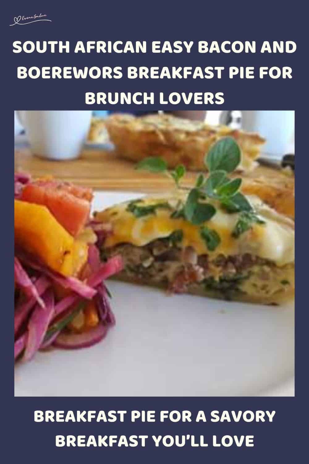 an image of a Bacon and Boerewors Breakfast Pie with salad on the side