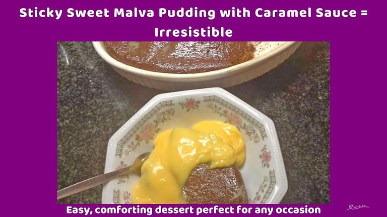 an image of a Sticky Sweet Malva Pudding with Caramel Sauce in a pudding bowl
