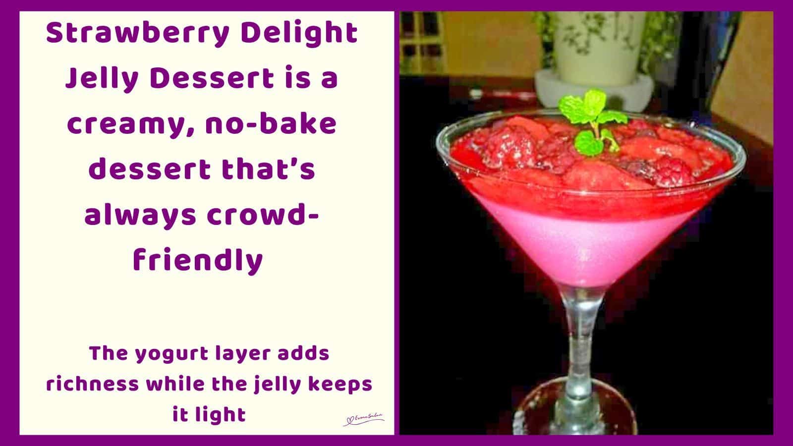 an image of a Strawberry Delight Jelly Dessert in a Martini glass
