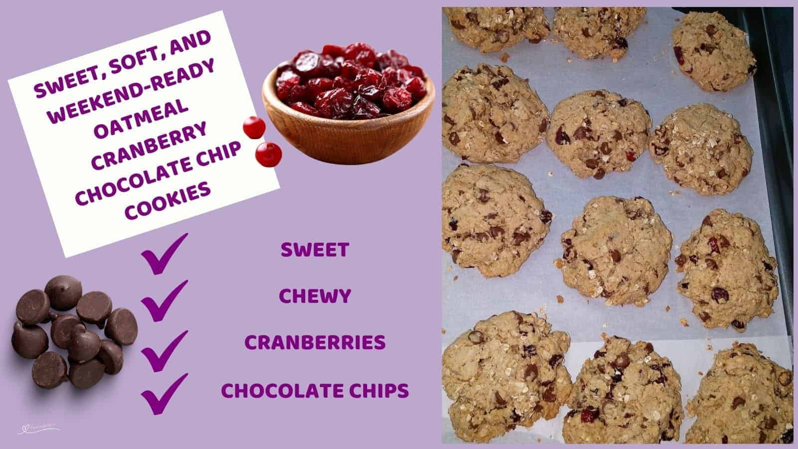 an image of Oatmeal Cranberry Chocolate Chip Cookies on a baking tray