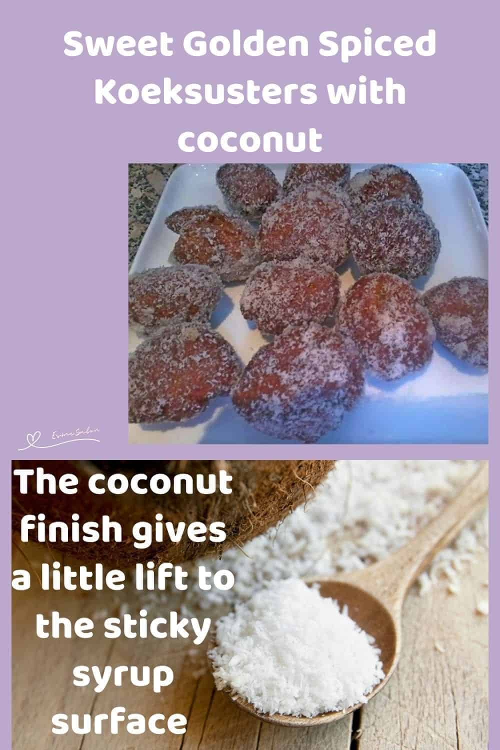 an image of Golden Spiced Koeksusters covered in coconut
