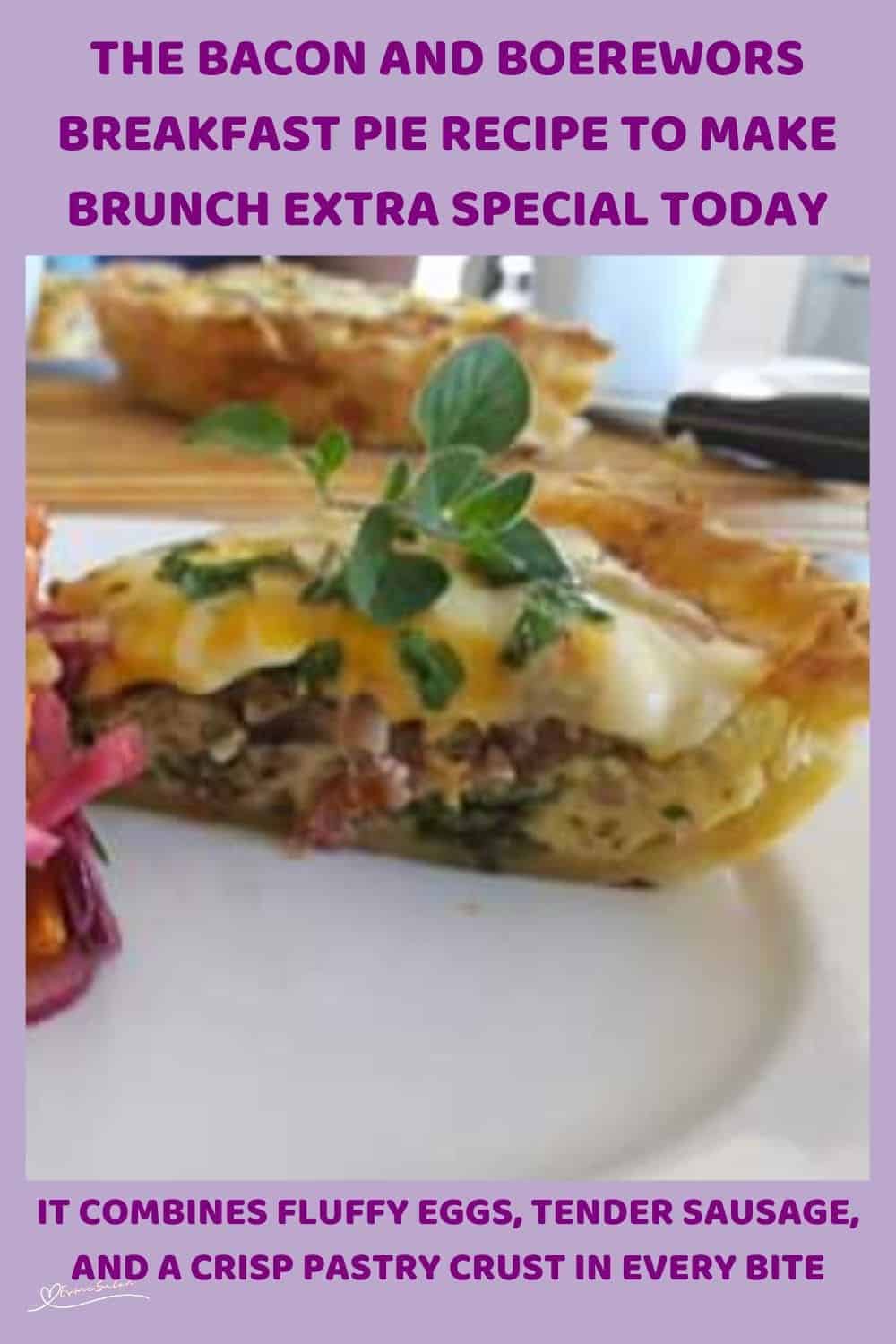 an image of a Bacon and Boerewors Breakfast Pie with salad on the side