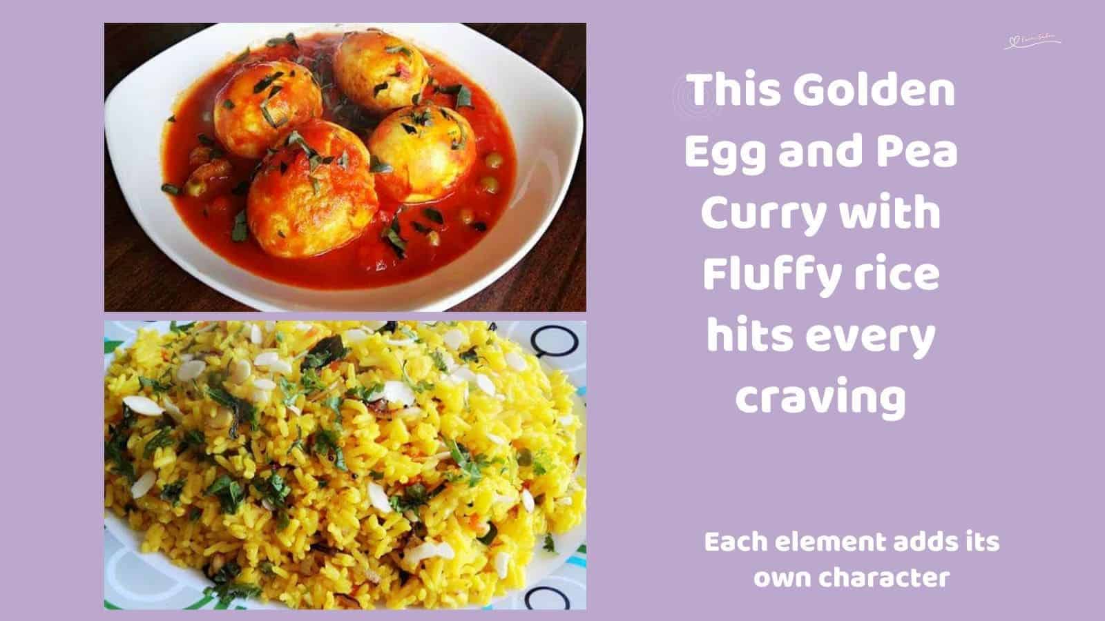 an image of Egg and Pea Curry with Fragrant Almond-Carrot Rice