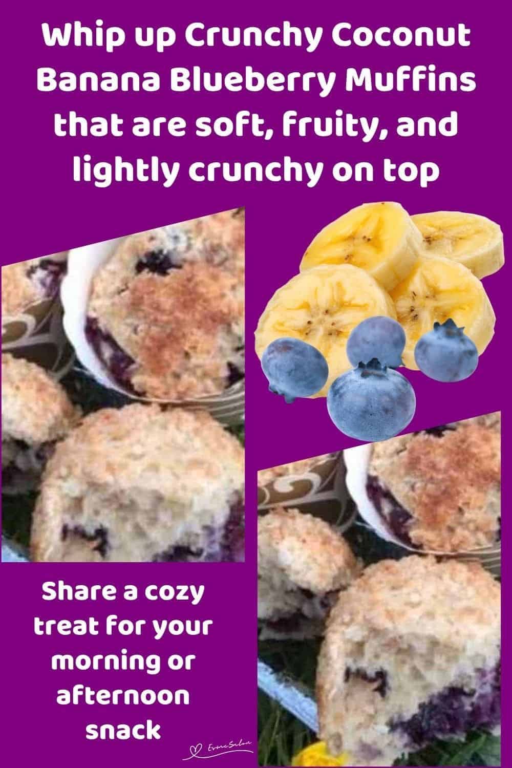 an image of Crunchy Coconut Banana Blueberry Muffins in muffin casings