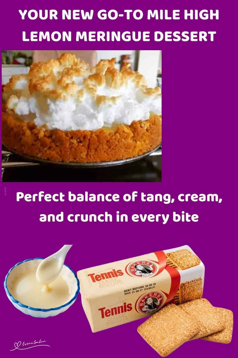 an image of a Mile High Lemon Meringue with tennis biscuit base