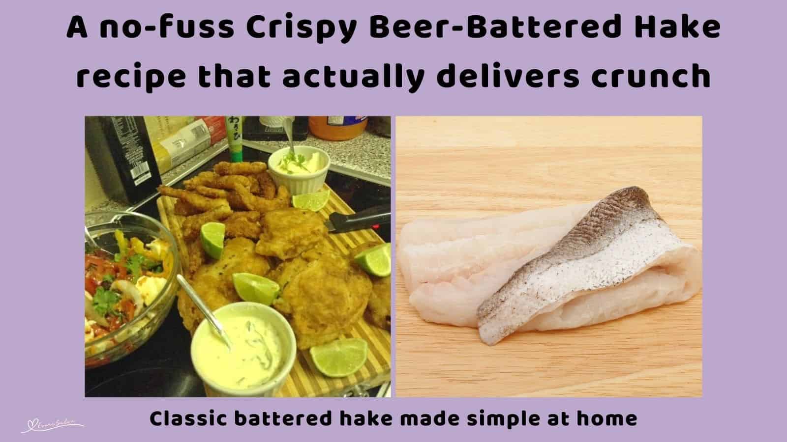 an image of Crispy Beer-Battered Hake with Tartar sauce on the side