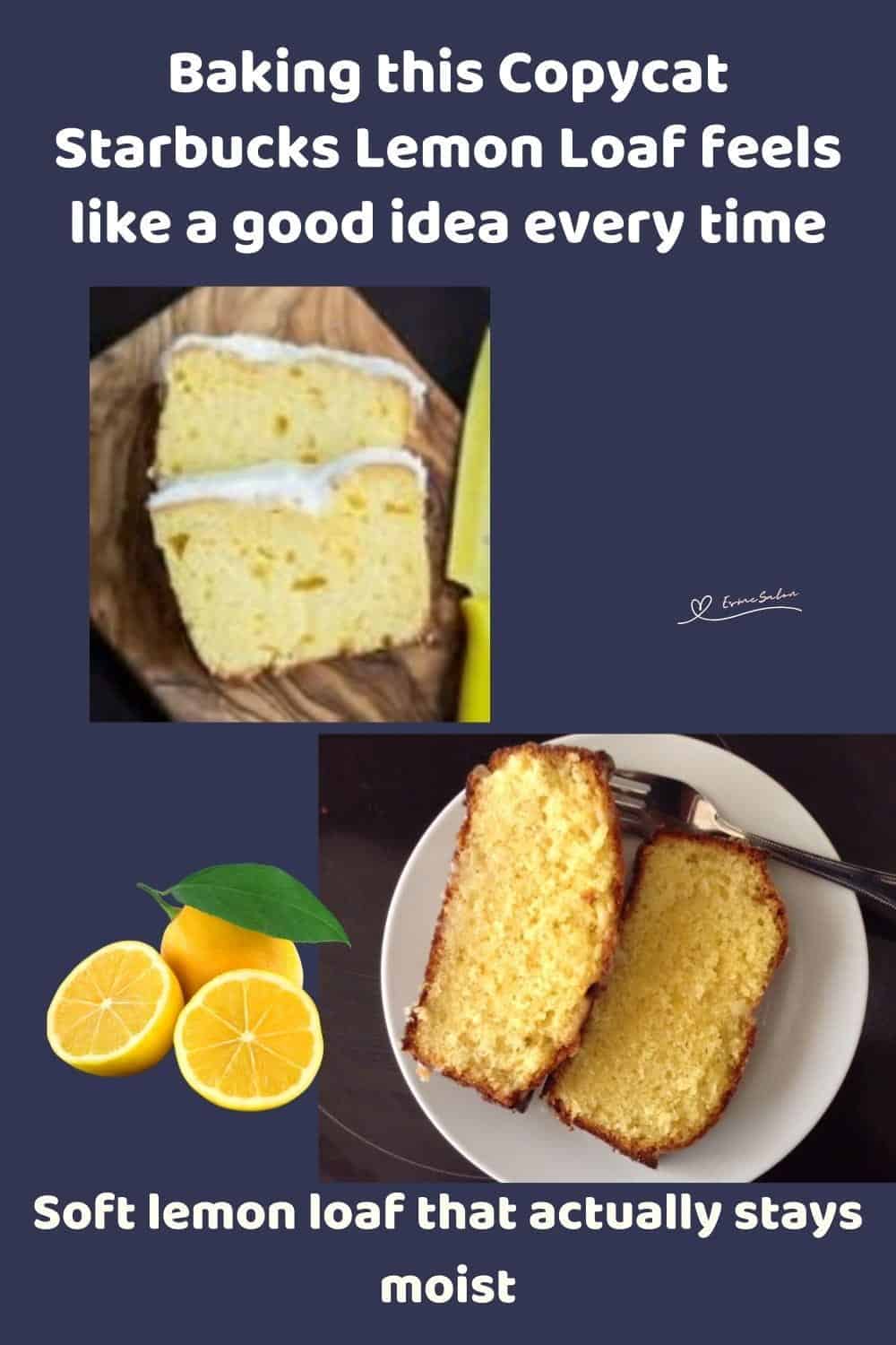 An image of Copycat Starbucks Lemon Loaf slices on a white plate with a fork