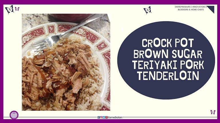 Crock Pot Brown Sugar Teriyaki Pork Tenderloin made in the Crock Pot with a salad in the side