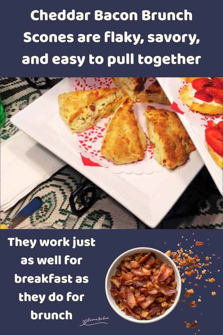 An image of triangle shaped Cheddar Bacon Brunch Scones