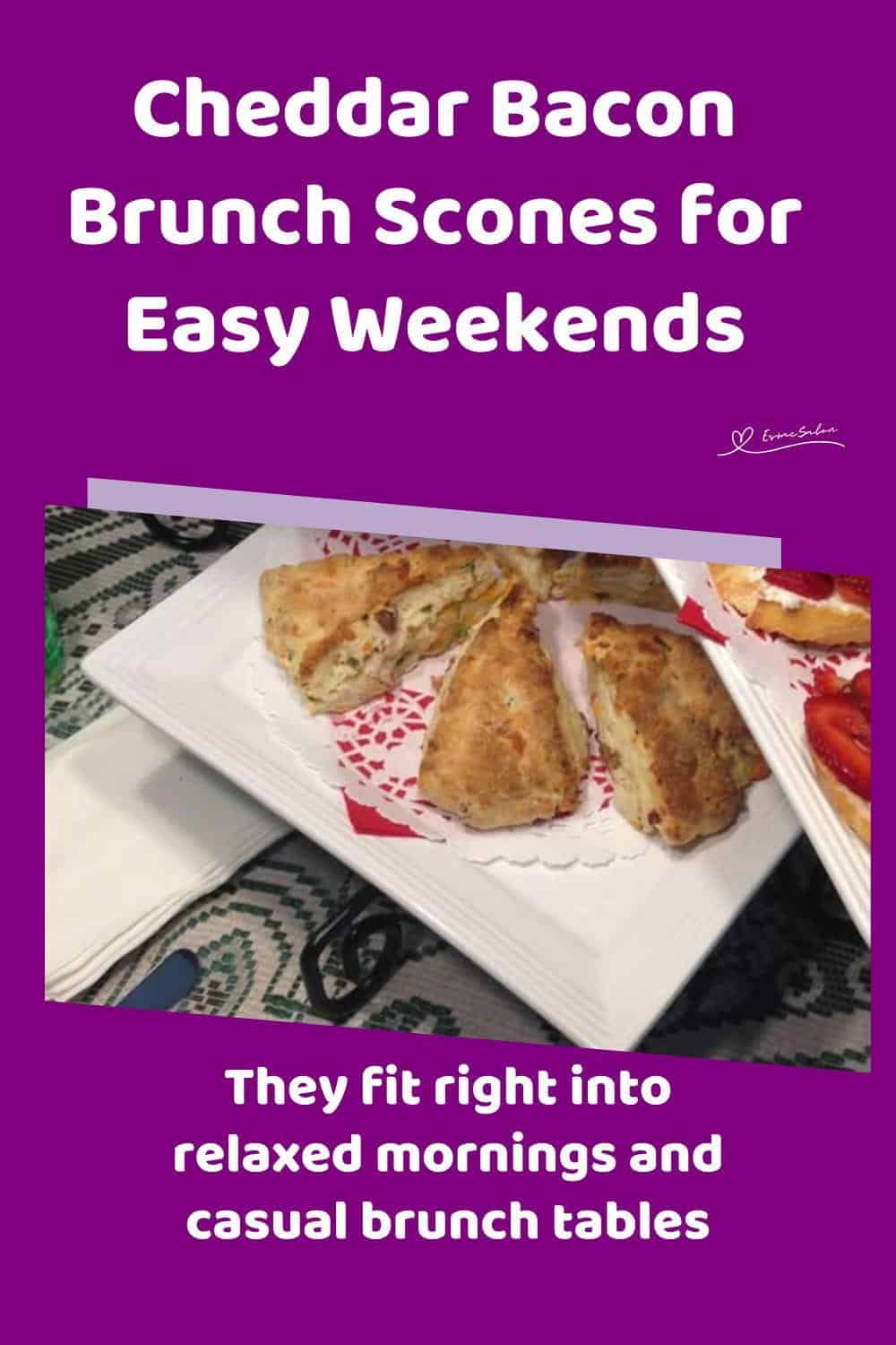An image of triangle shaped Cheddar Bacon Brunch Scones