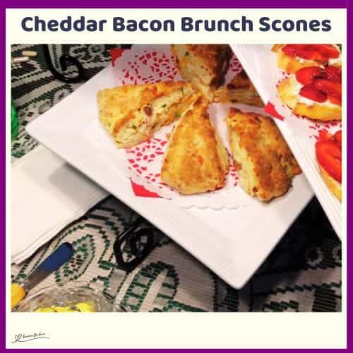 An image of triangle shaped Cheddar Bacon Brunch Scones