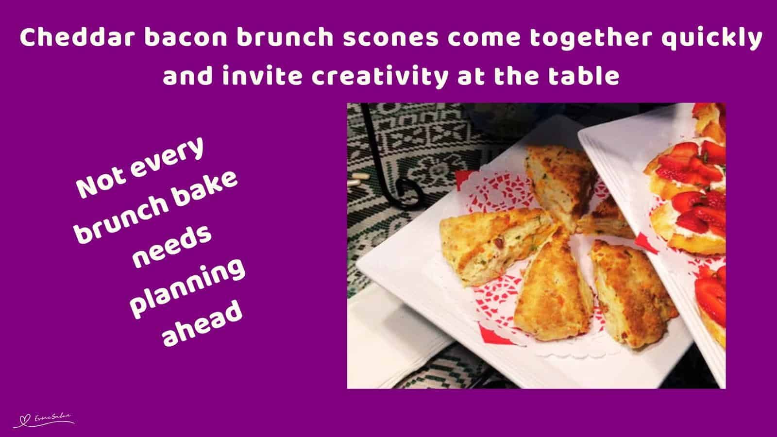 An image of triangle shaped Cheddar Bacon Brunch Scones