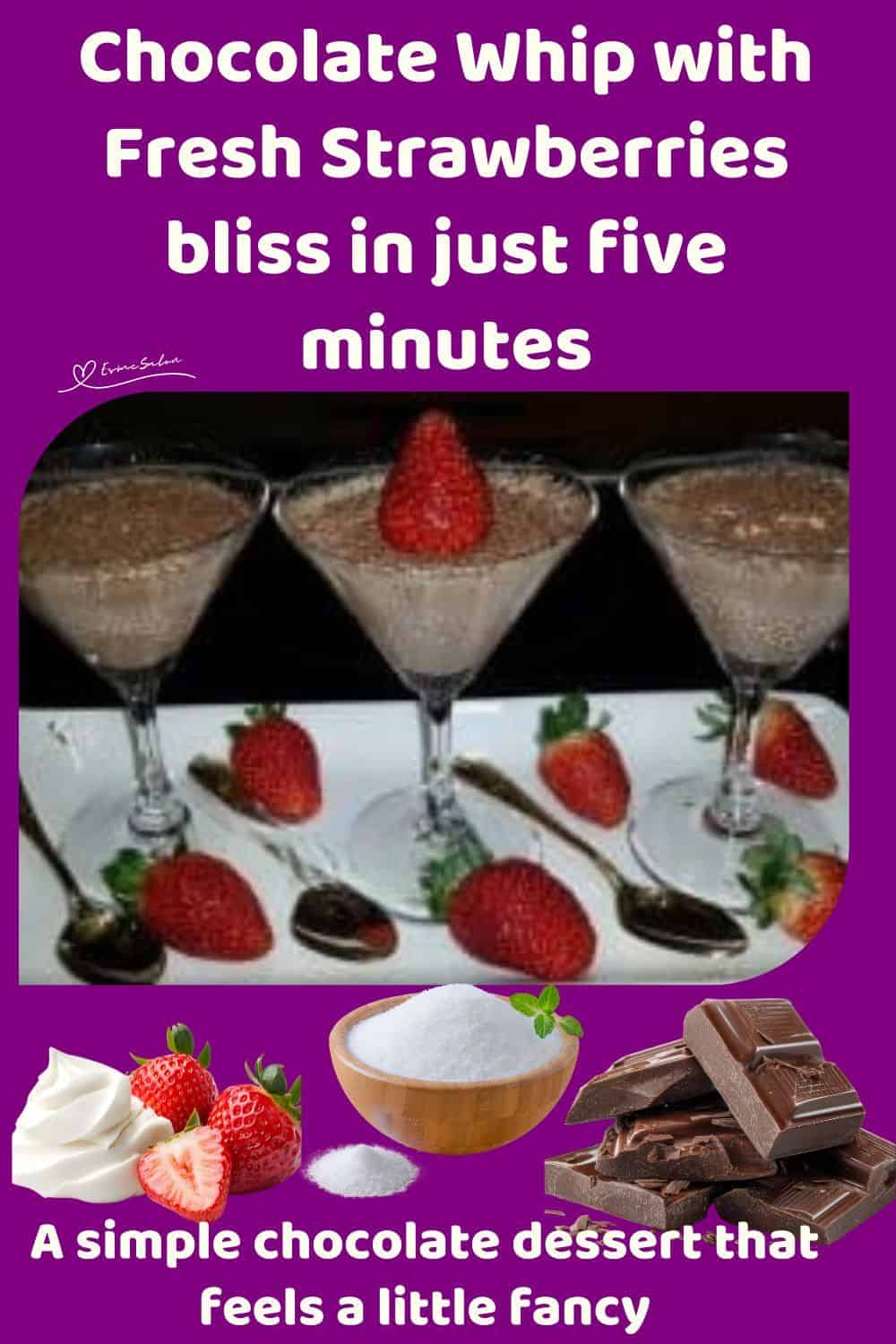 an image of small martini glasses filled with Chocolate Whip with Fresh Strawberries