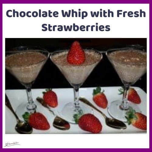 an image of small martini glasses filled with Chocolate Whip with Fresh Strawberries