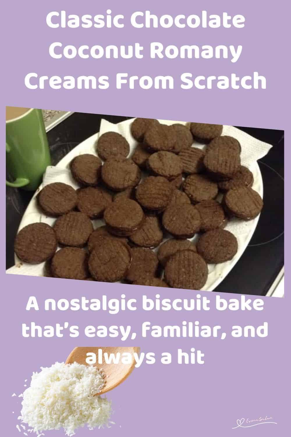 an image of a white plate filled with Chocolate Coconut Romany Creams