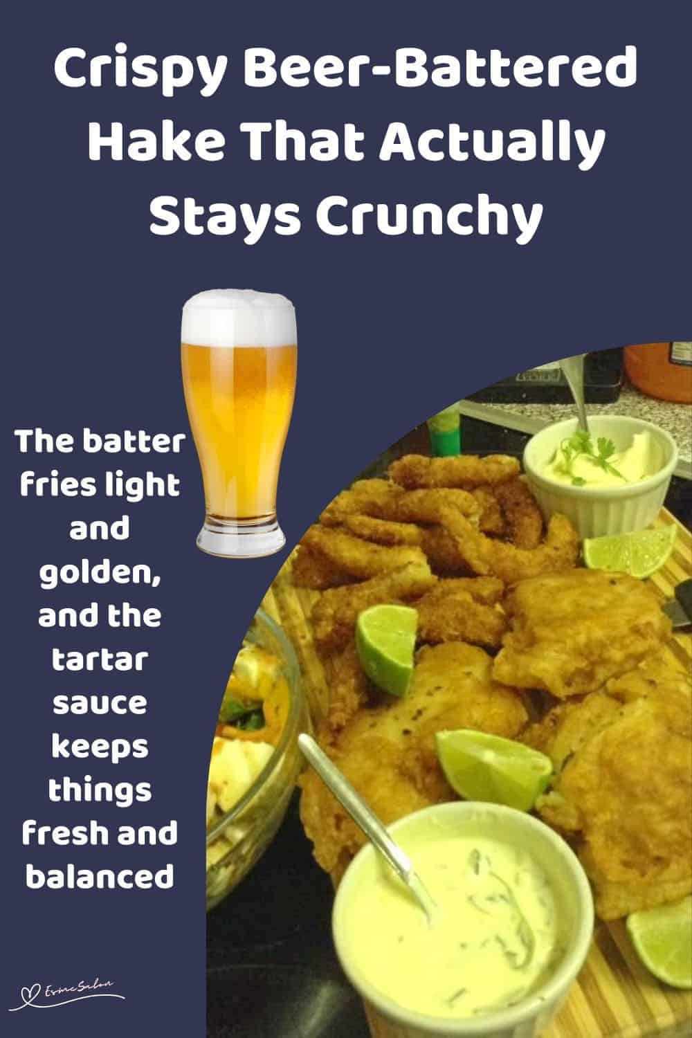 an image of Crispy Beer-Battered Hake with Tartar sauce on the side