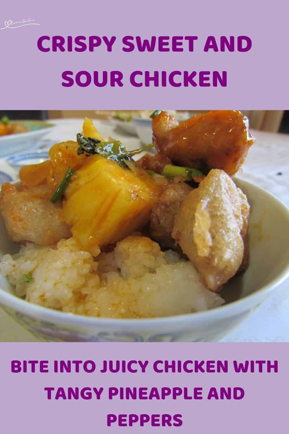 An image of Sweet and Sour Chicken with rice on the side