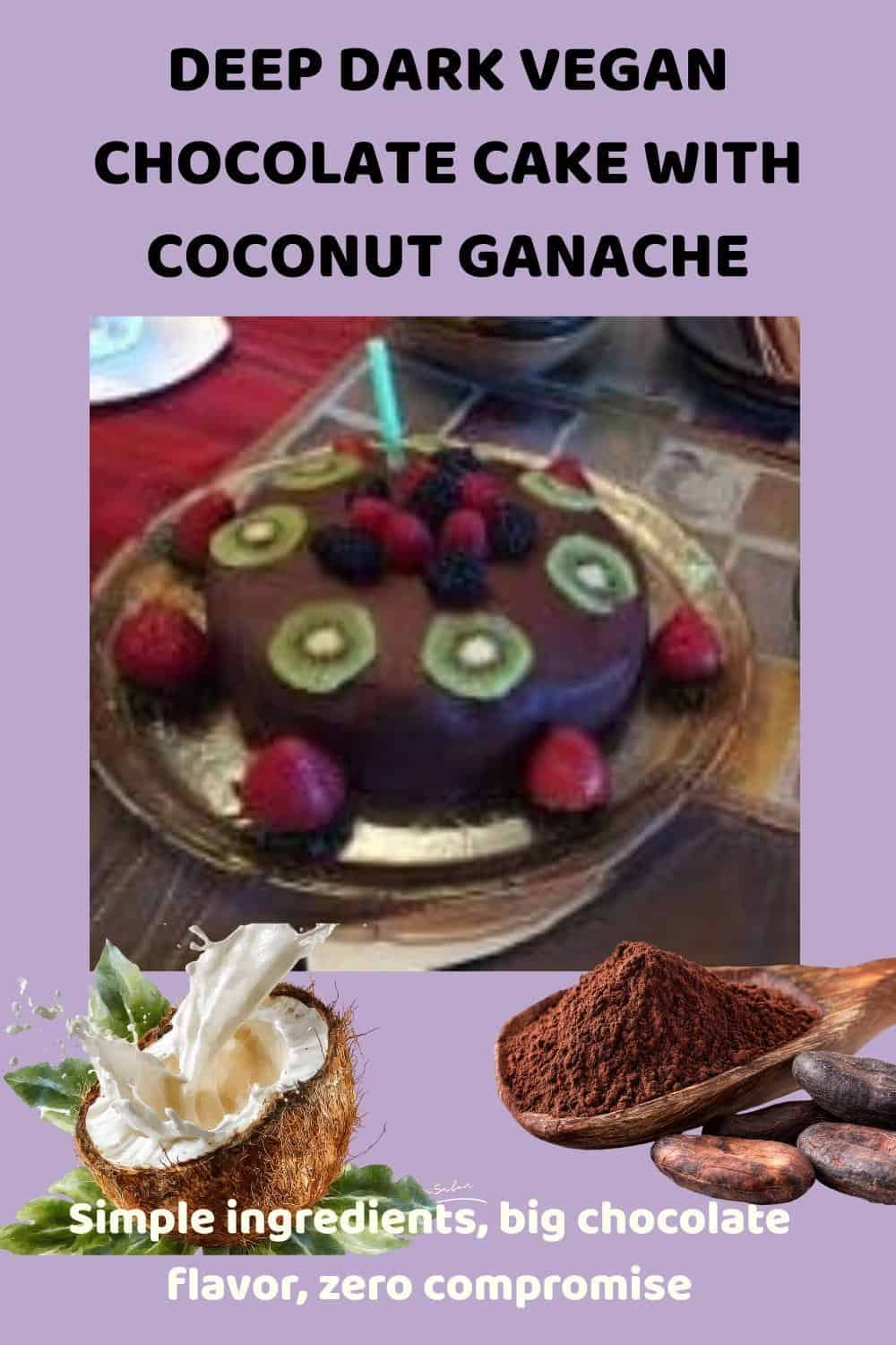 An image of a Deep Dark Vegan Chocolate Cake with Vegan ganache