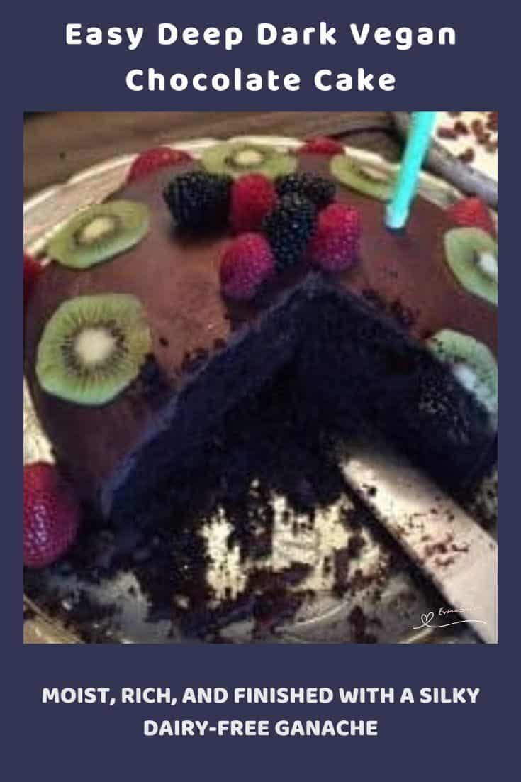 An image of a Deep Dark Vegan Chocolate Cake with Vegan ganache