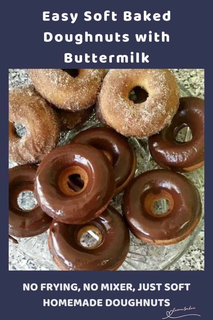 an image of Soft Baked Doughnuts, some covered with cinnamon sugar and others dipped in chocolate
