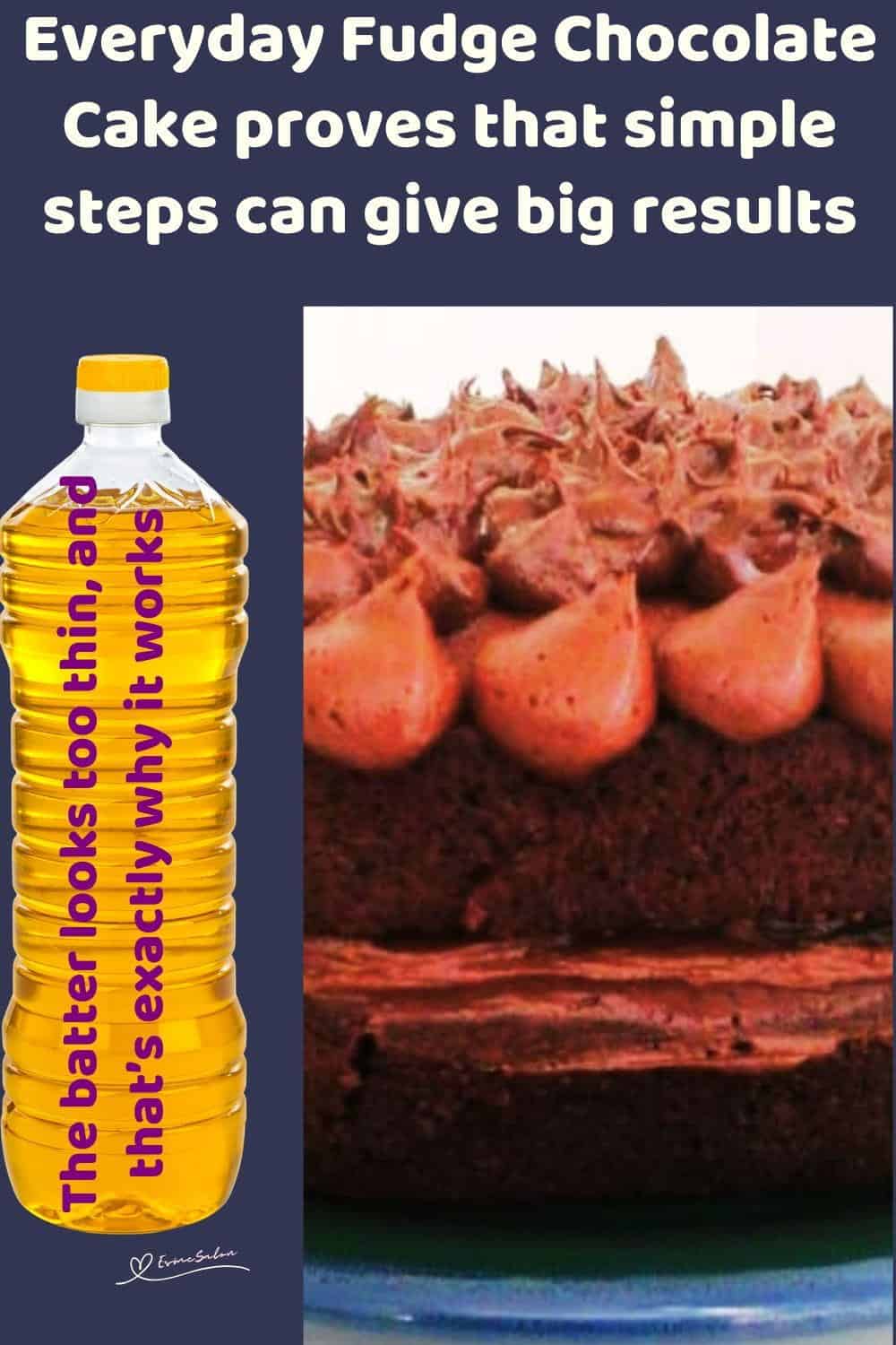 An image of a double layer Everyday Fudge Chocolate Cake with butter cream icing