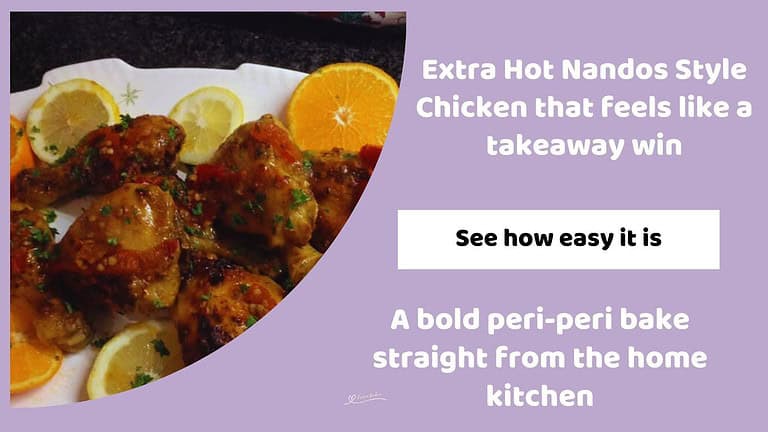 An image of a plate of Extra Hot Nandos Style Chicken with lemon slices