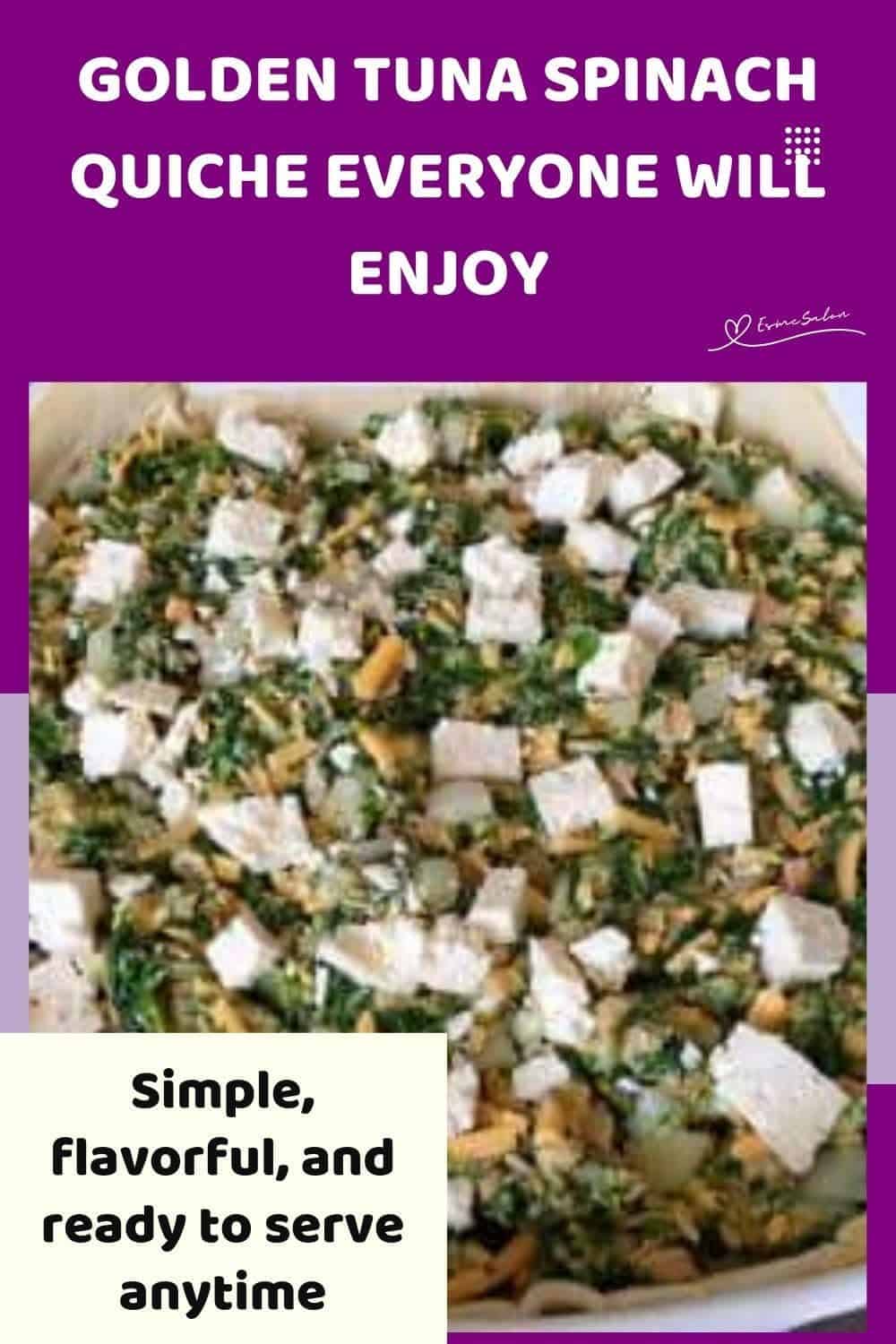 an image of a Golden Tuna Spinach Quiche in a pyrex dish