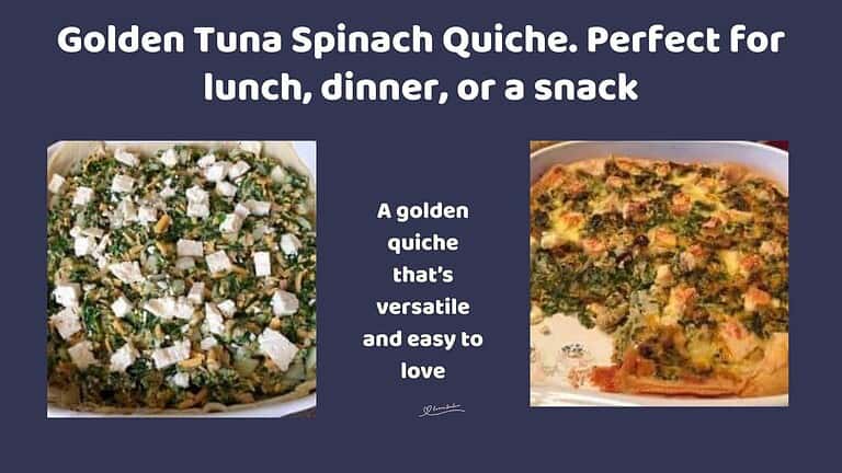 an image of a Golden Tuna Spinach Quiche in a pyrex dish
