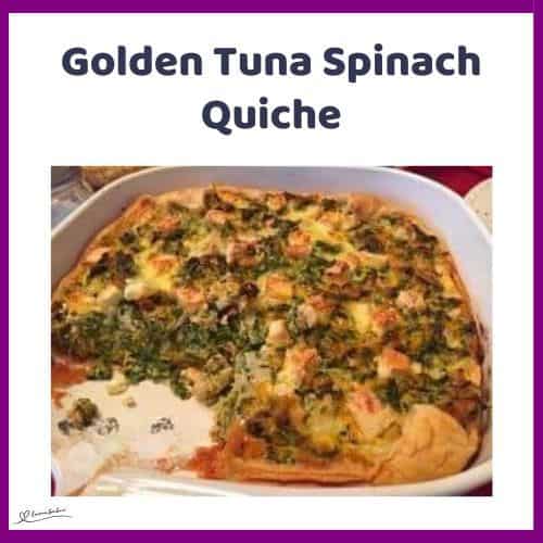 an image of a Golden Tuna Spinach Quiche in a pyrex dish