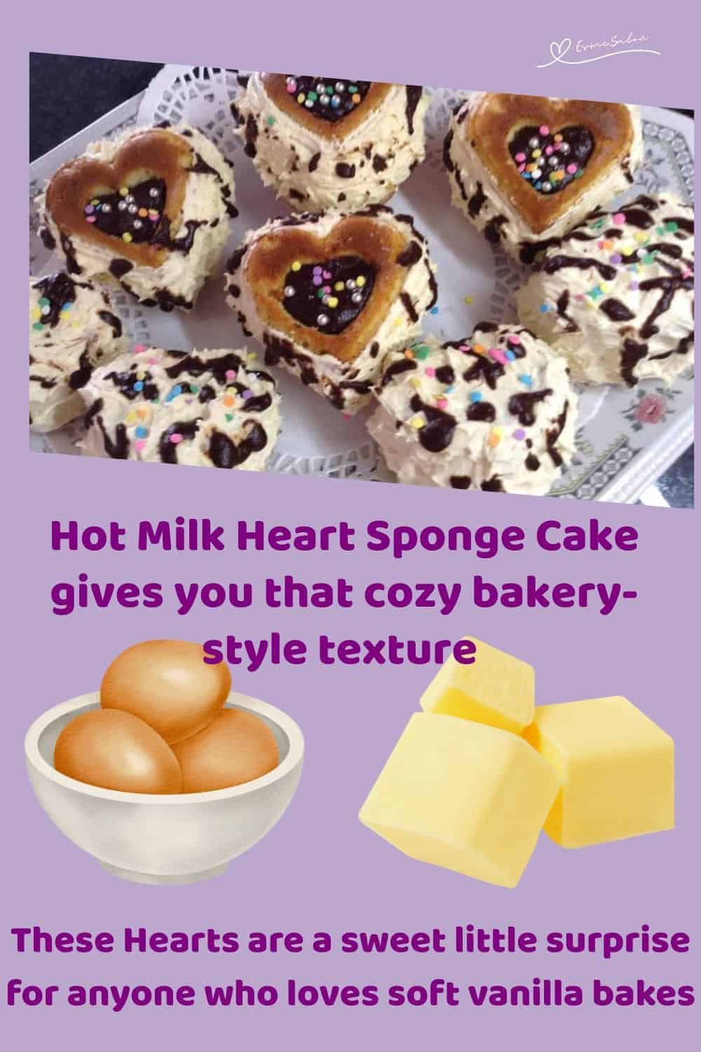 an image of small Hot Milk Heart Sponge Cakes