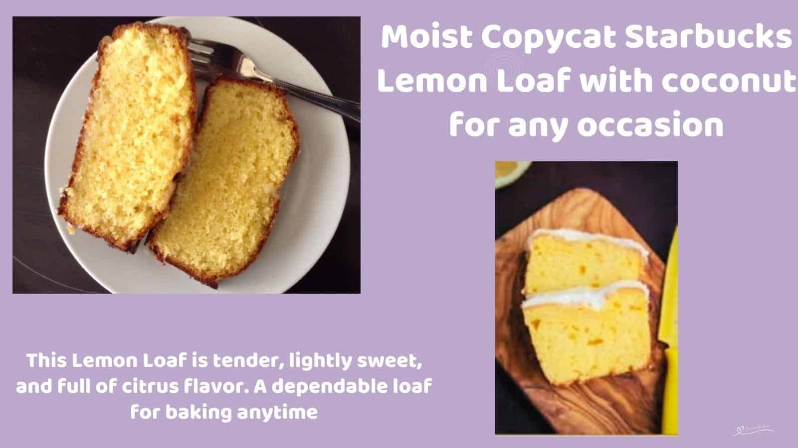 An image of Copycat Starbucks Lemon Loaf slices on a white plate with a fork