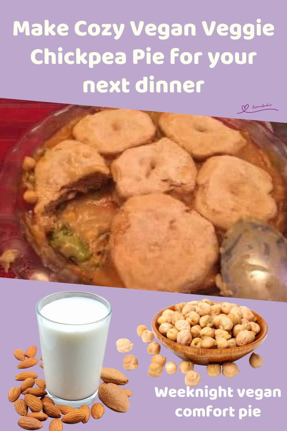 An image of Cozy Vegan Veggie Chickpea Pie with Vegan biscuits