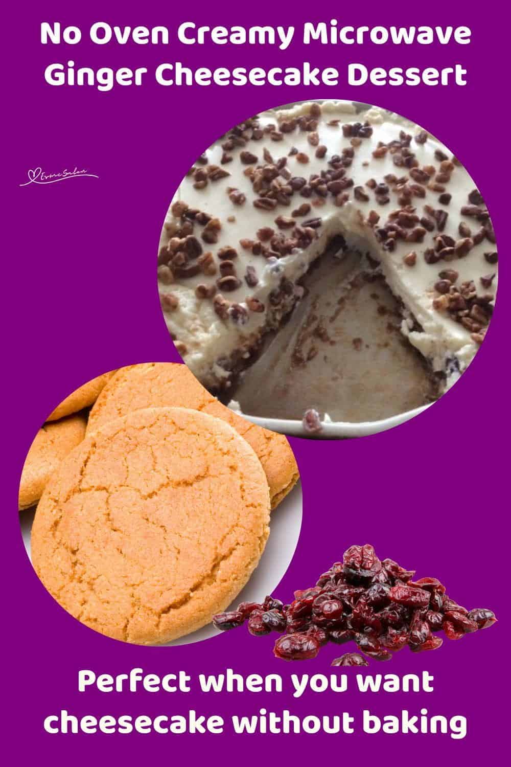 An image of a Creamy Microwave Ginger Cheesecake with a sprinkle pecan nuts on top