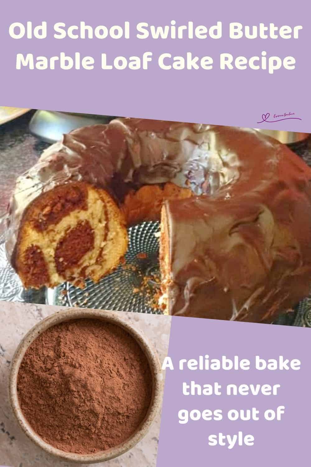 an image of a Bundt Style Swirled Butter Marble Loaf Cake with Ganache topping
