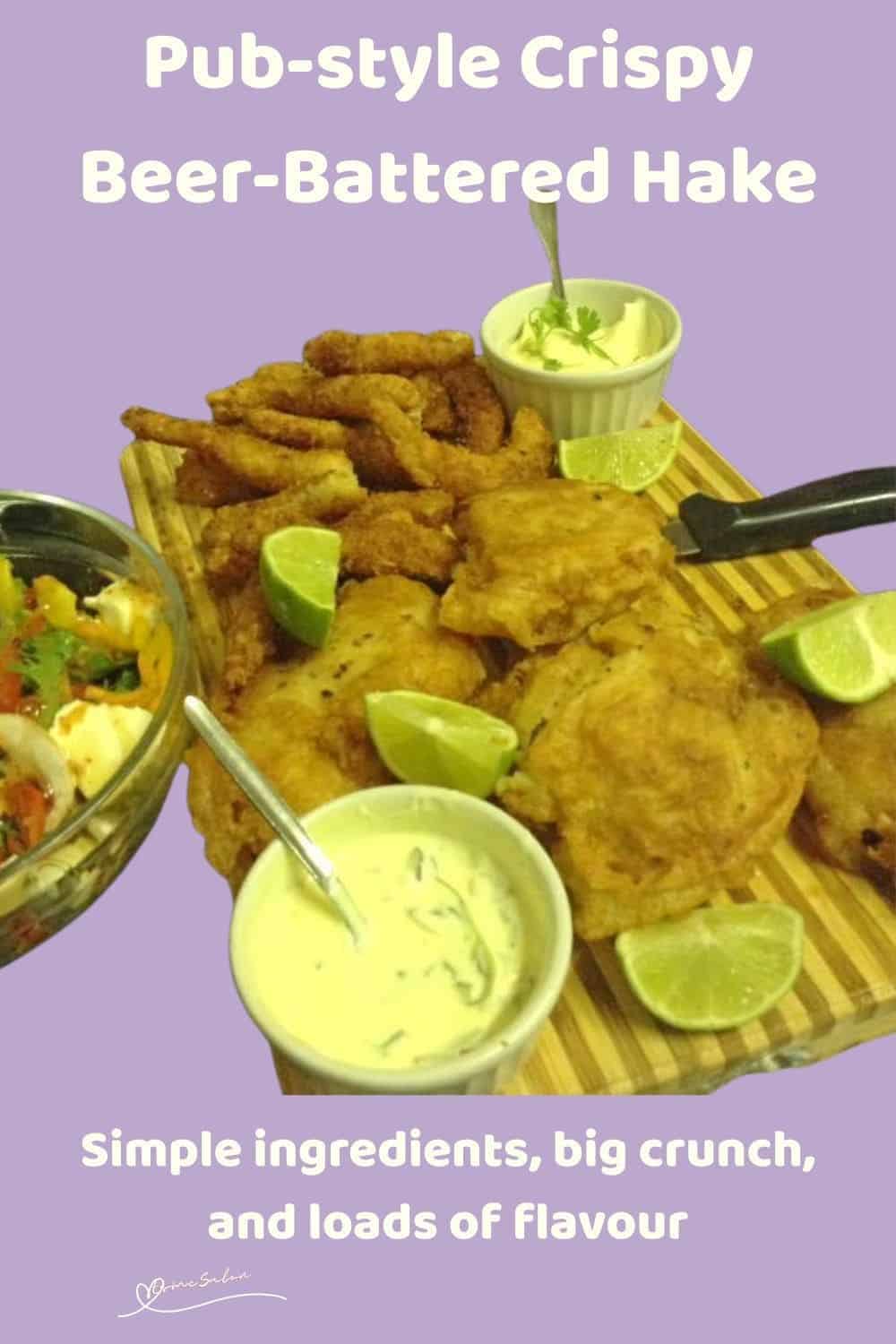 an image of Crispy Beer-Battered Hake with Tartar sauce on the side