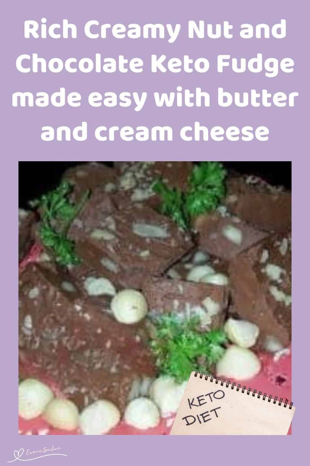 an image of Nut and Chocolate Keto Fudge with macadamia nuts