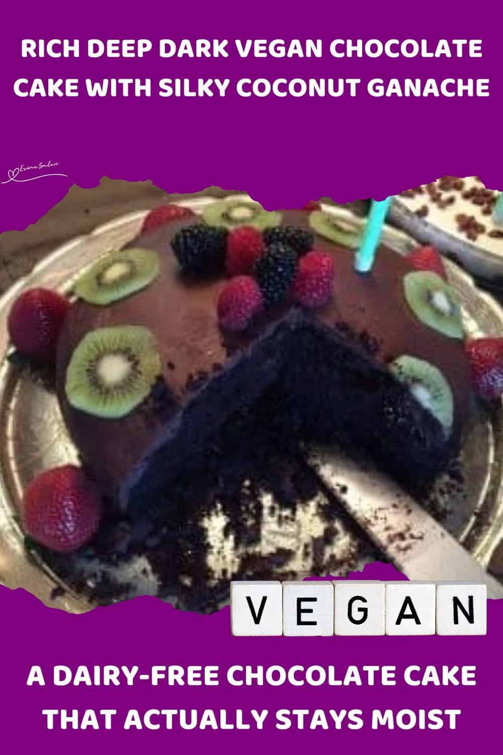 An image of a Deep Dark Vegan Chocolate Cake with Vegan ganache