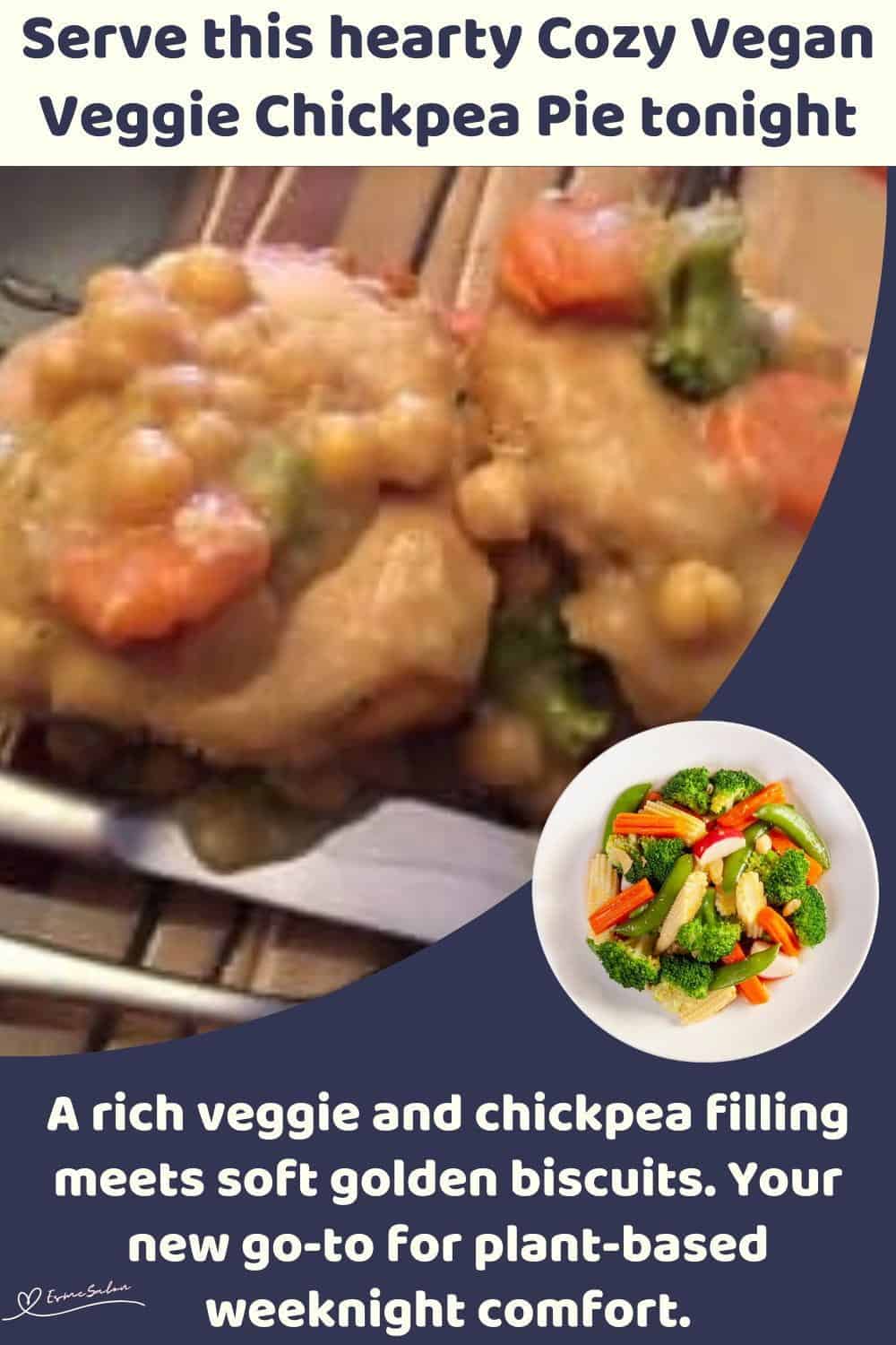 An image of Cozy Vegan Veggie Chickpea Pie with Vegan biscuits