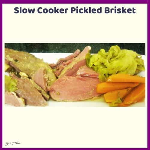 An image of Slow Cooker Pickled Brisket with cabbage and carrots