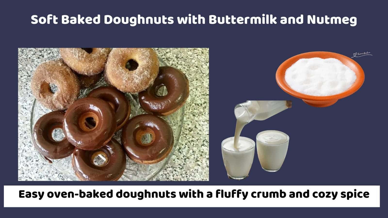 an image of Soft Baked Doughnuts, some covered with cinnamon sugar and others dipped in chocolate