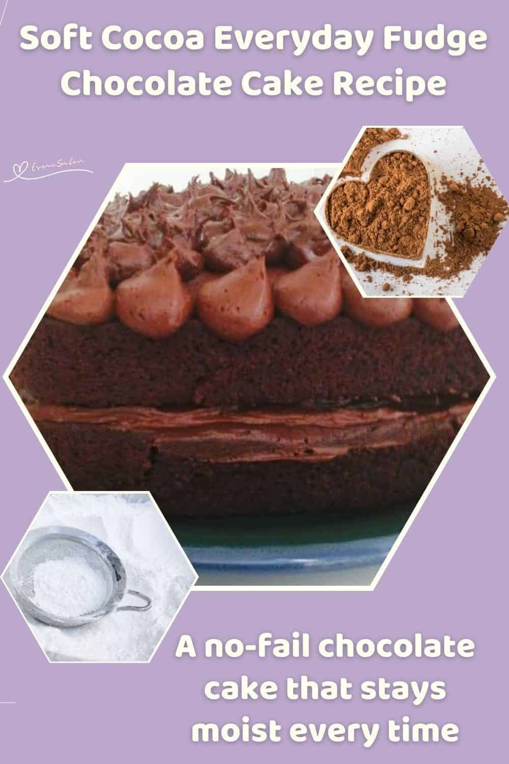 An image of a double layer Everyday Fudge Chocolate Cake with butter cream icing