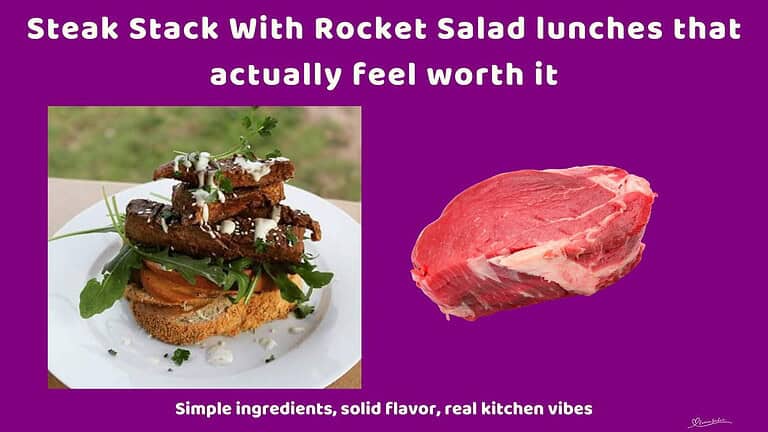 An image of a Steak Stack With Rocket Salad on a white platter