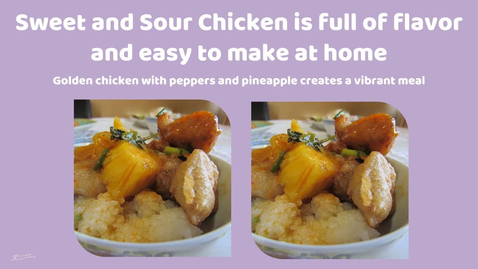 An image of Sweet and Sour Chicken with rice on the side