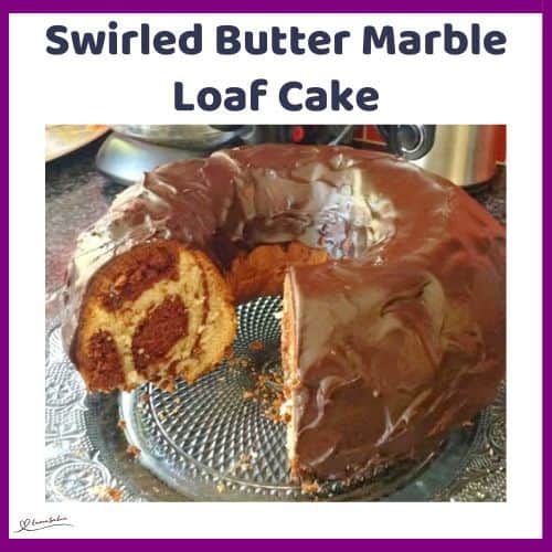 an image of a Bundt Style Swirled Butter Marble Loaf Cake with Ganache topping