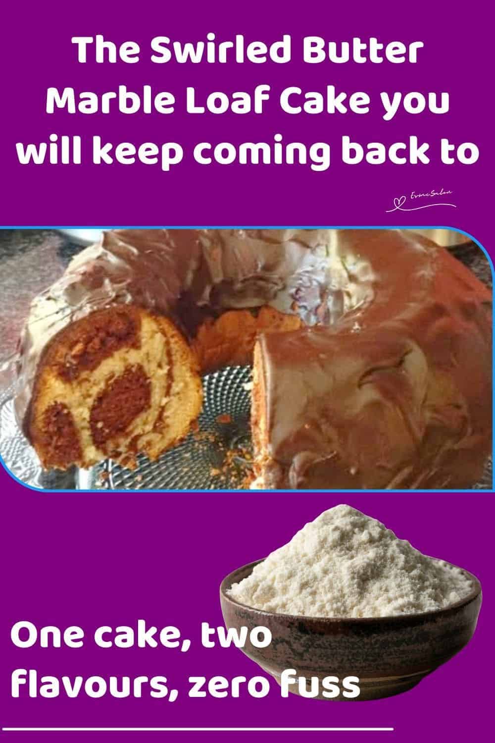 an image of a Bundt Style Swirled Butter Marble Loaf Cake with Ganache topping