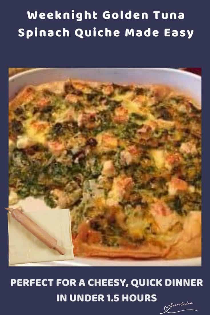 an image of a Golden Tuna Spinach Quiche in a pyrex dish