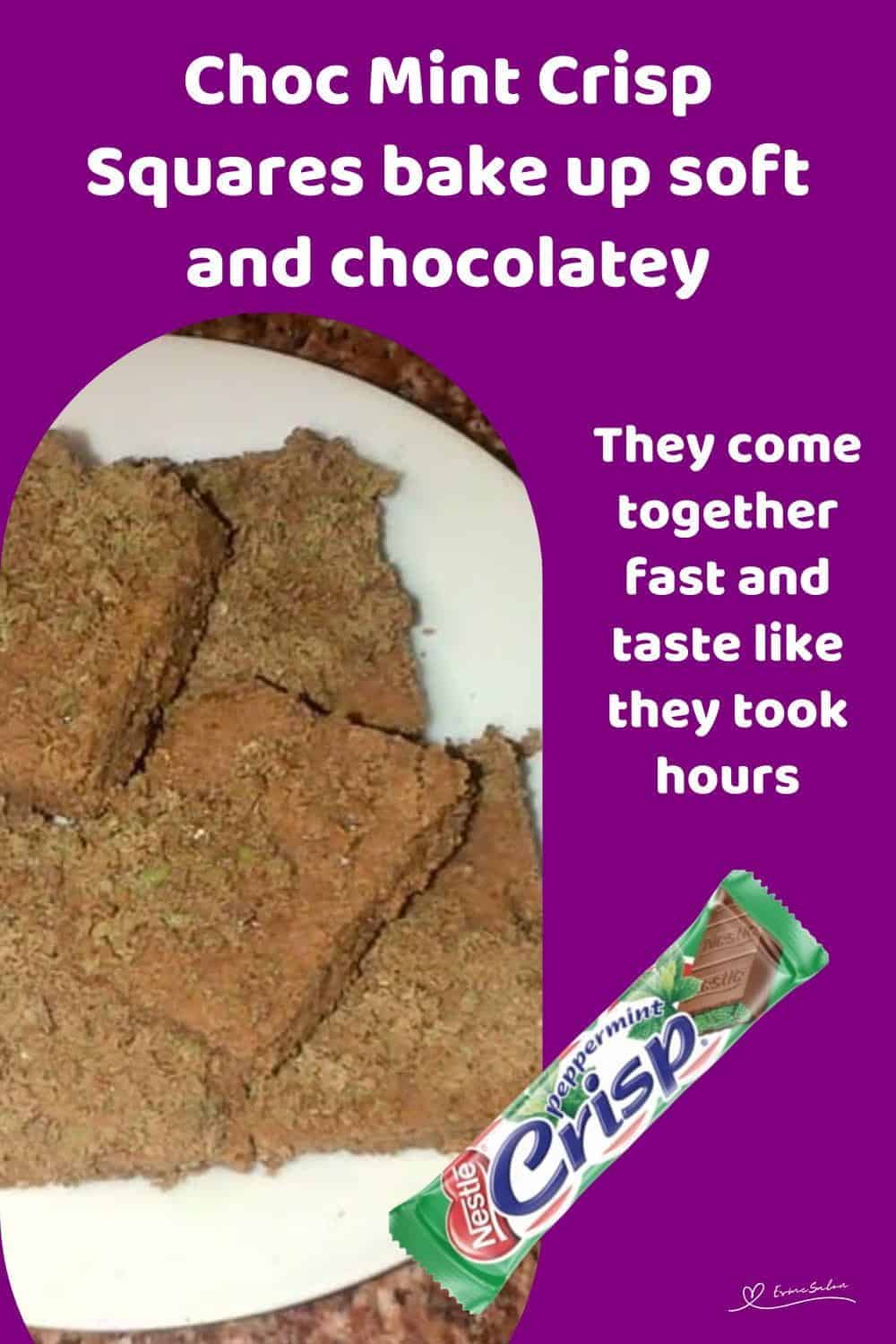 An image of Choc Mint Crisp Squares on a white plate