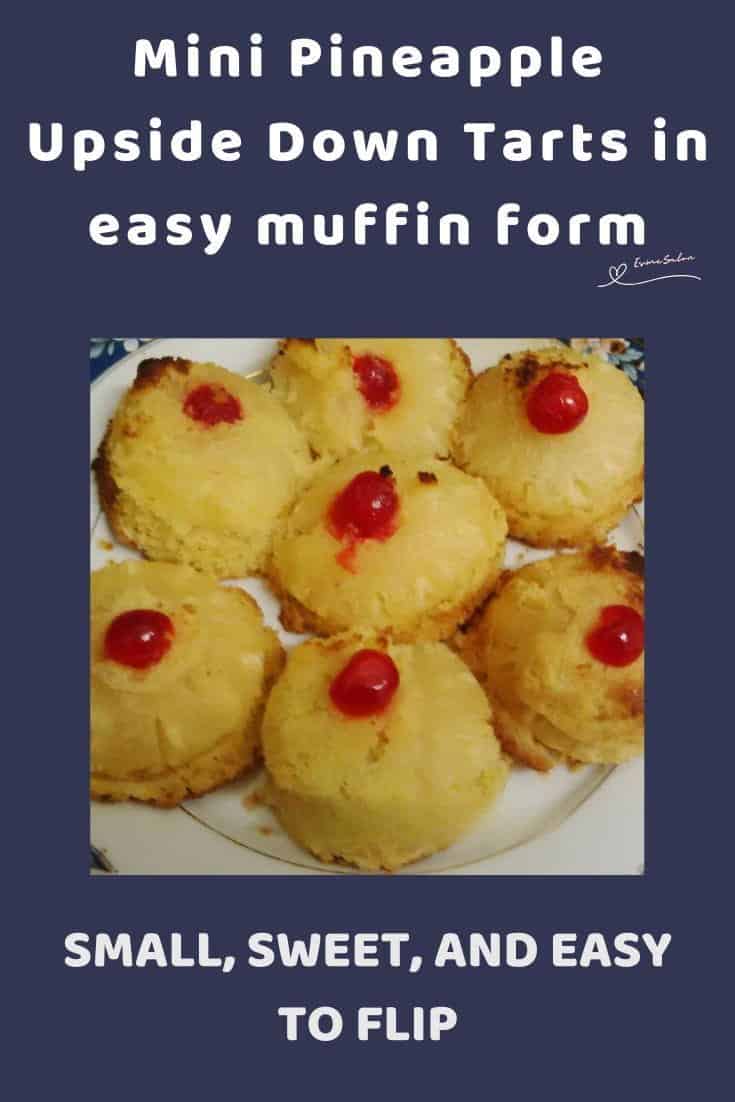 An image of a plate filled with Mini Pineapple Upside Down Tarts and a maraschino cherry in the center