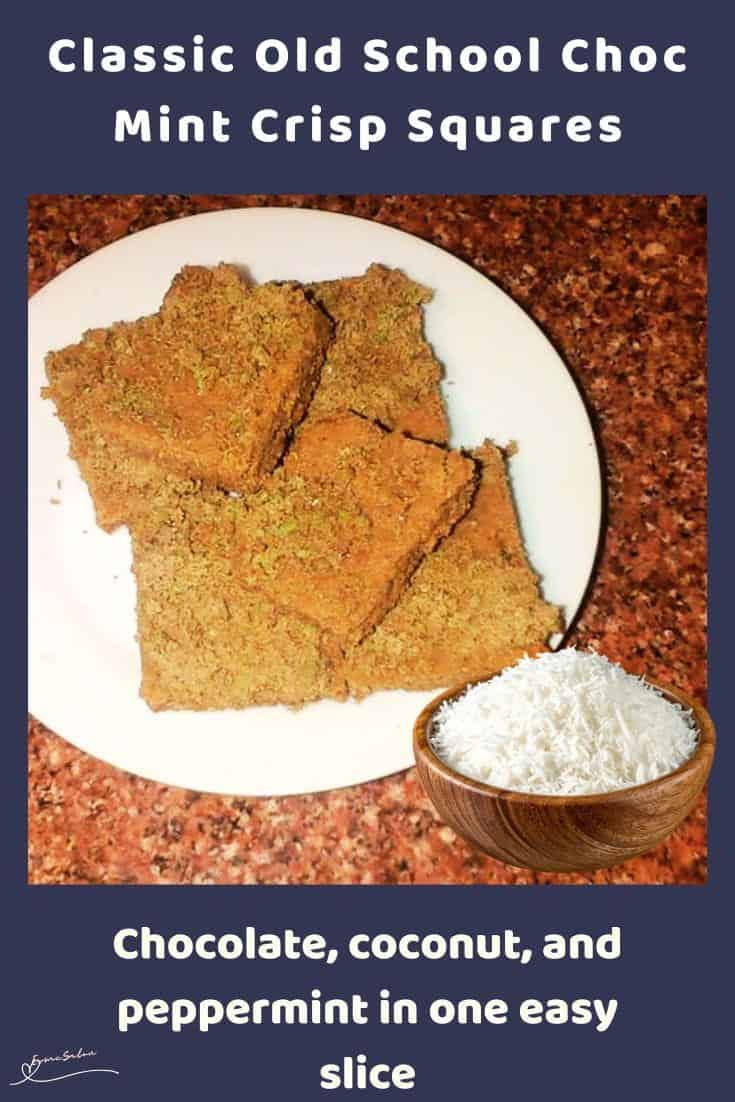 An image of Choc Mint Crisp Squares on a white plate