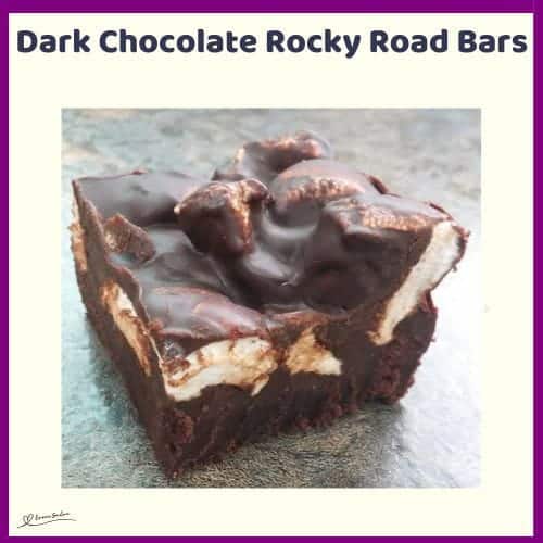 An image of a cube of Dark Chocolate Rocky Road Bars
